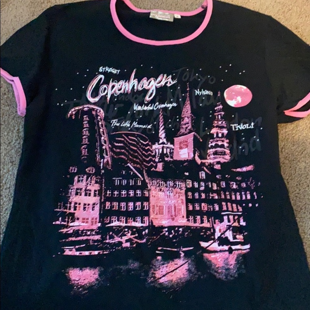 pink and black graphic tee